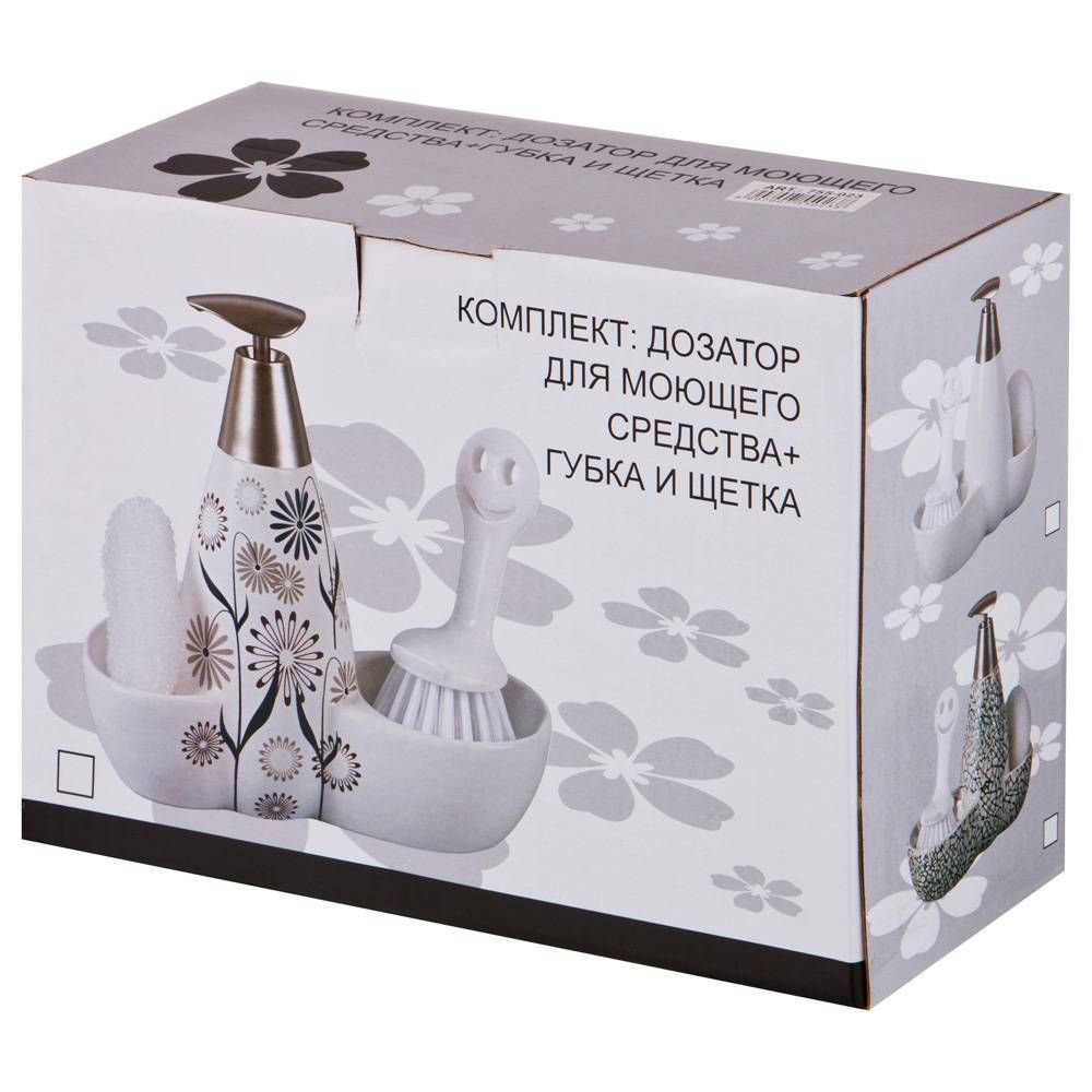 ДОЗАТОР ДЛЯ МОЮЩЕГО СРЕДСТВА "FRESH" 500 МЛ + ГУБКА И ЩЕТКА 20*9*18 СМ (КОР=12ШТ.)