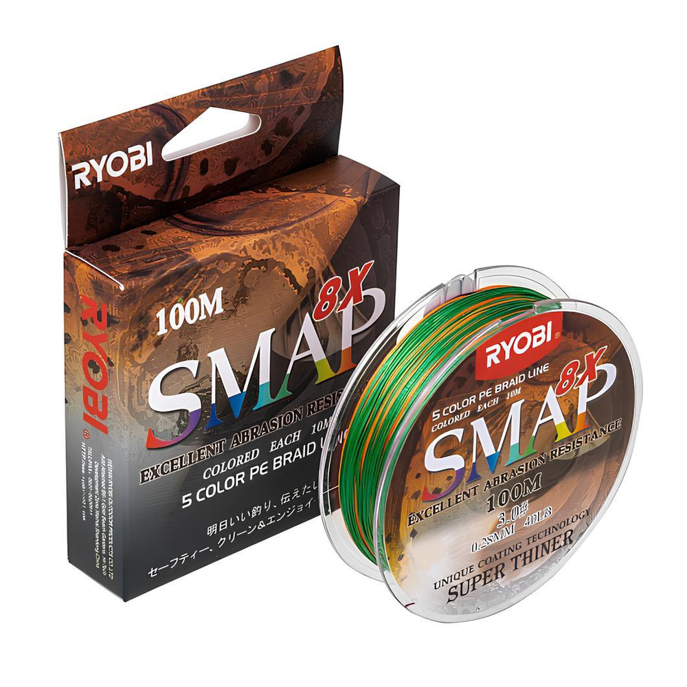 Шнур SMAP PE8X-100M 3.0# Multi Colour 0,285мм Ryobi