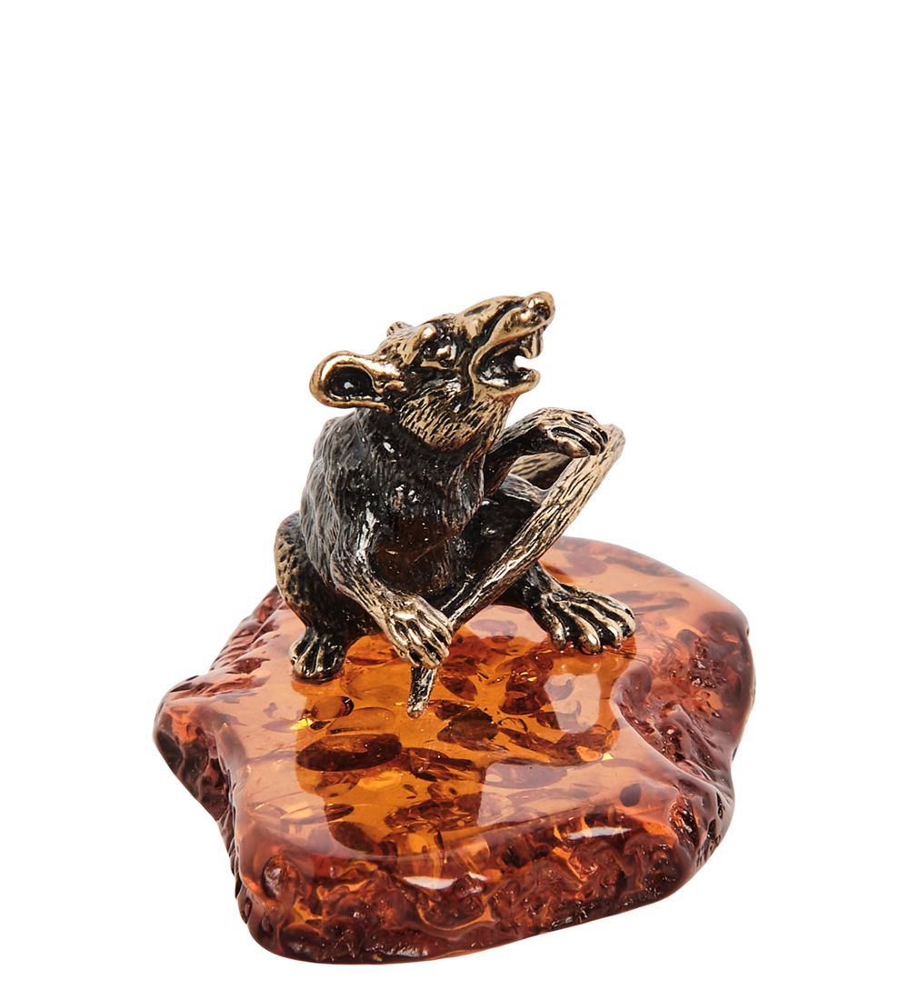 Народные промыслы AM- 399 Фигурка «Крыса» (латунь, янтарь)