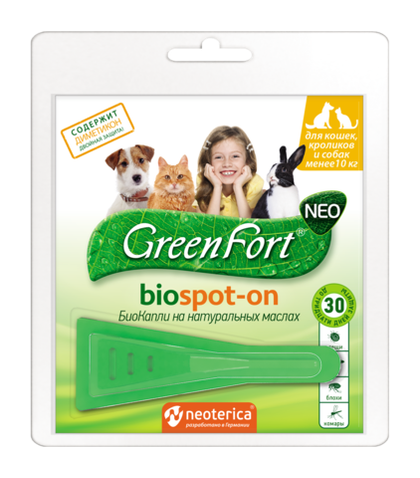GREENFORT Капли репеллентные от блох и клещей для животных до 10 кг