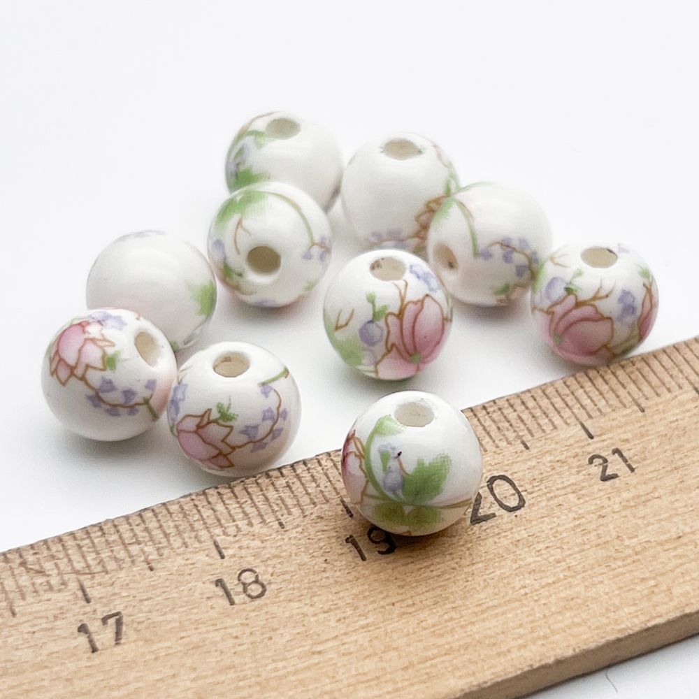Бусины Шар с цветами, керамика, цвет пастельный, размер около 10 мм, цена за 1 шт