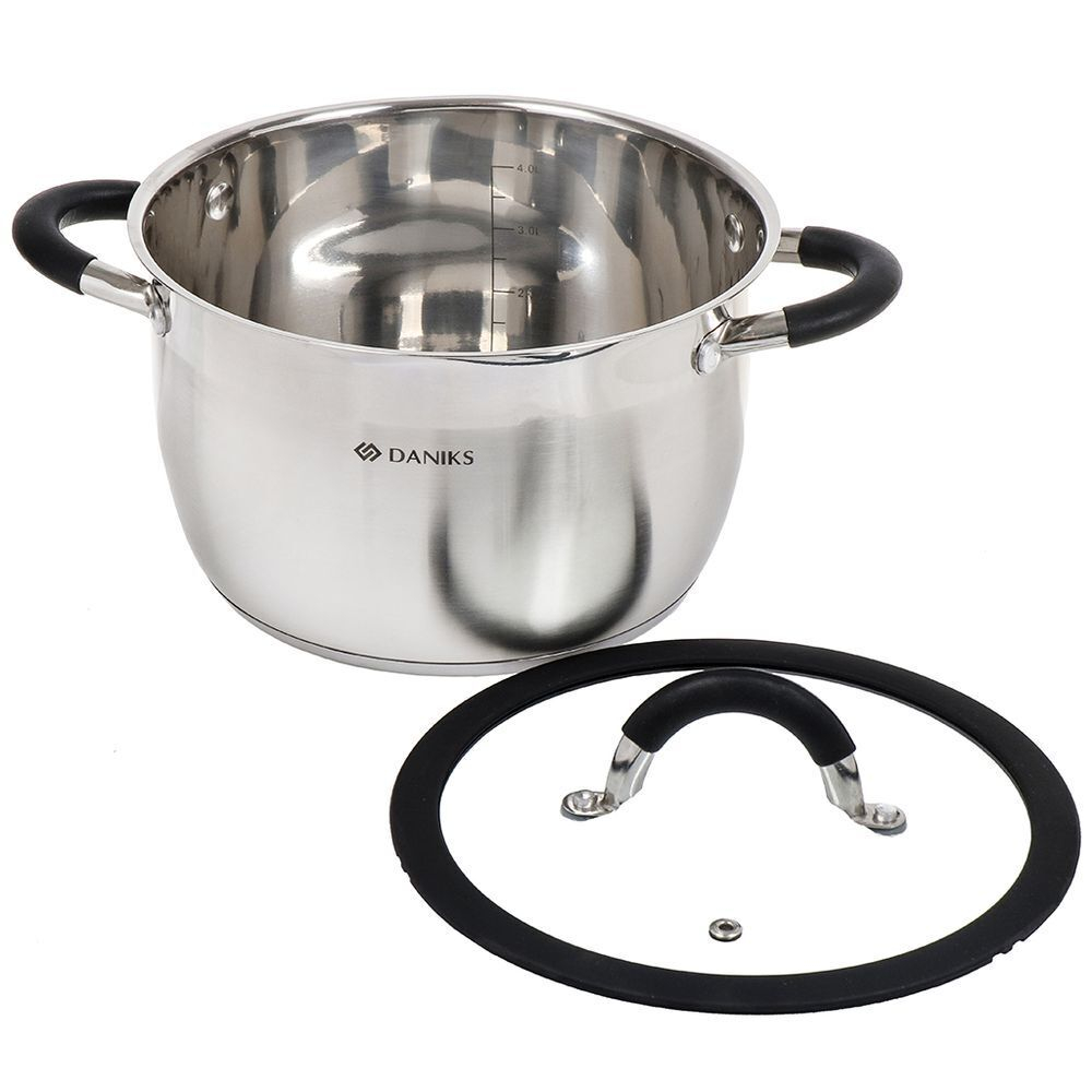 Кастрюля нерж, 4.9 л, с крыш, крышка стекло, кругл, Daniks, Орландо, GS-01435-22CA, индукц