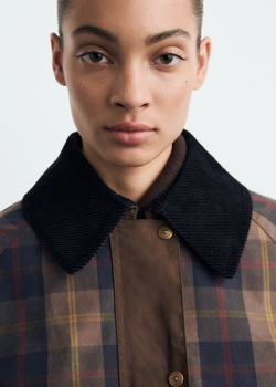 MANGO Клетчатая парка с контрастным воротником, темно-синий