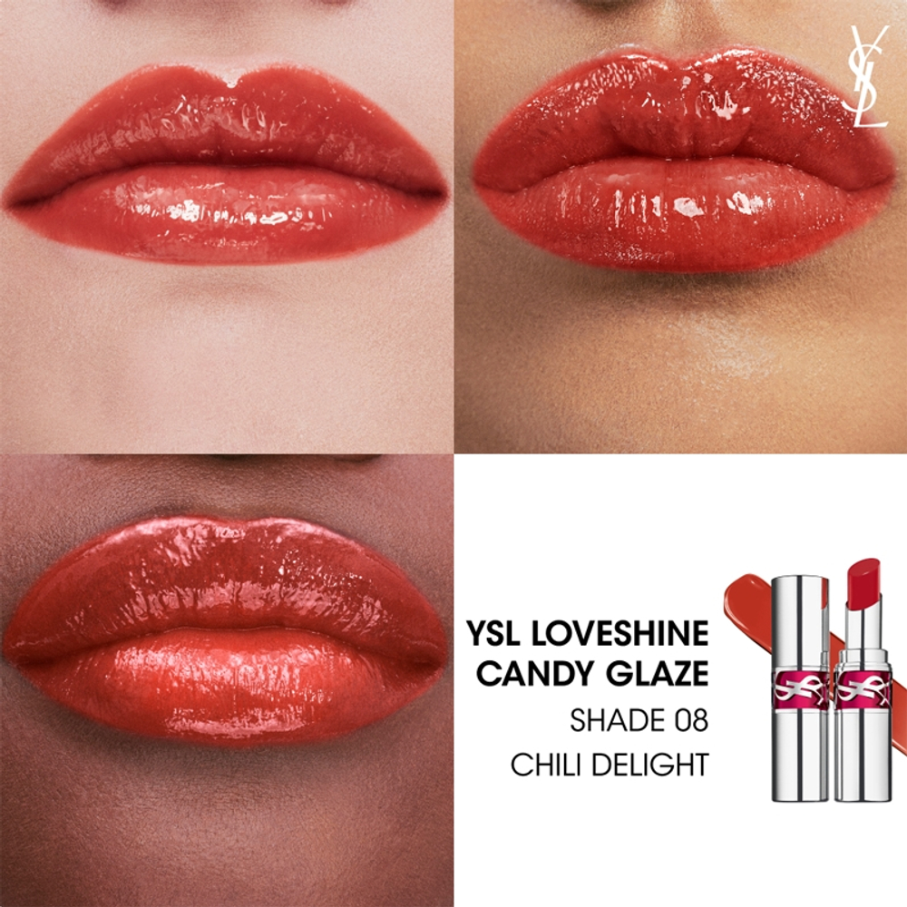 Yves Saint Laurent Loveshine Candy Glaze - Увлажняющий блеск для губ для женщин 8 Chilli Delight, 3 g
