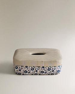 ZARA HOME ПОДСТАВКА ДЛЯ САЛФЕТОК С ЦВЕТОЧНЫМ ПРИНТОМ, СИНИЙ