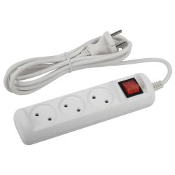 Удлинитель электрический ЭРА U-3s-1,5m-2x1 без заземления c выключателем 3 розетки 1,5м ПВС 2x1мм2 10А | Бытовые удлинители