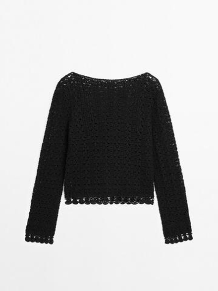 Massimo Dutti Свитер из кружева кроше с ажурным узором, черный