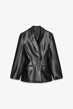 ZARA БЛЕЙЗЕР ИЗ ИСКУССТВЕННОЙ КОЖИ, ЧЕРНЫЙ