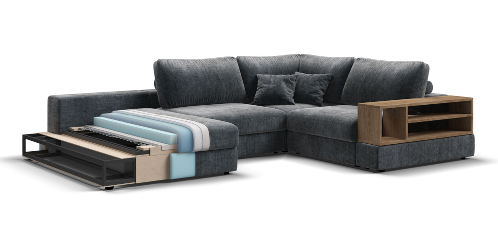 П-образный диван-кровать BOSS MODOOL шенилл Gloss карбон