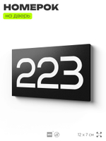 Номер на дверь 223, табличка на дверь для офиса, квартиры, кабинета, аудитории, склада, черная 120х70 мм, Айдентика Технолоджи