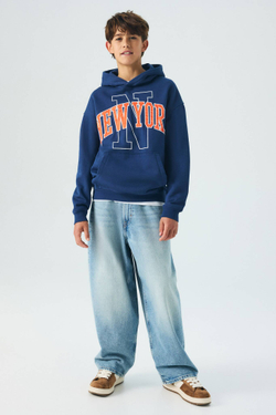 H&M Толстовка с капюшоном и принтом, синий