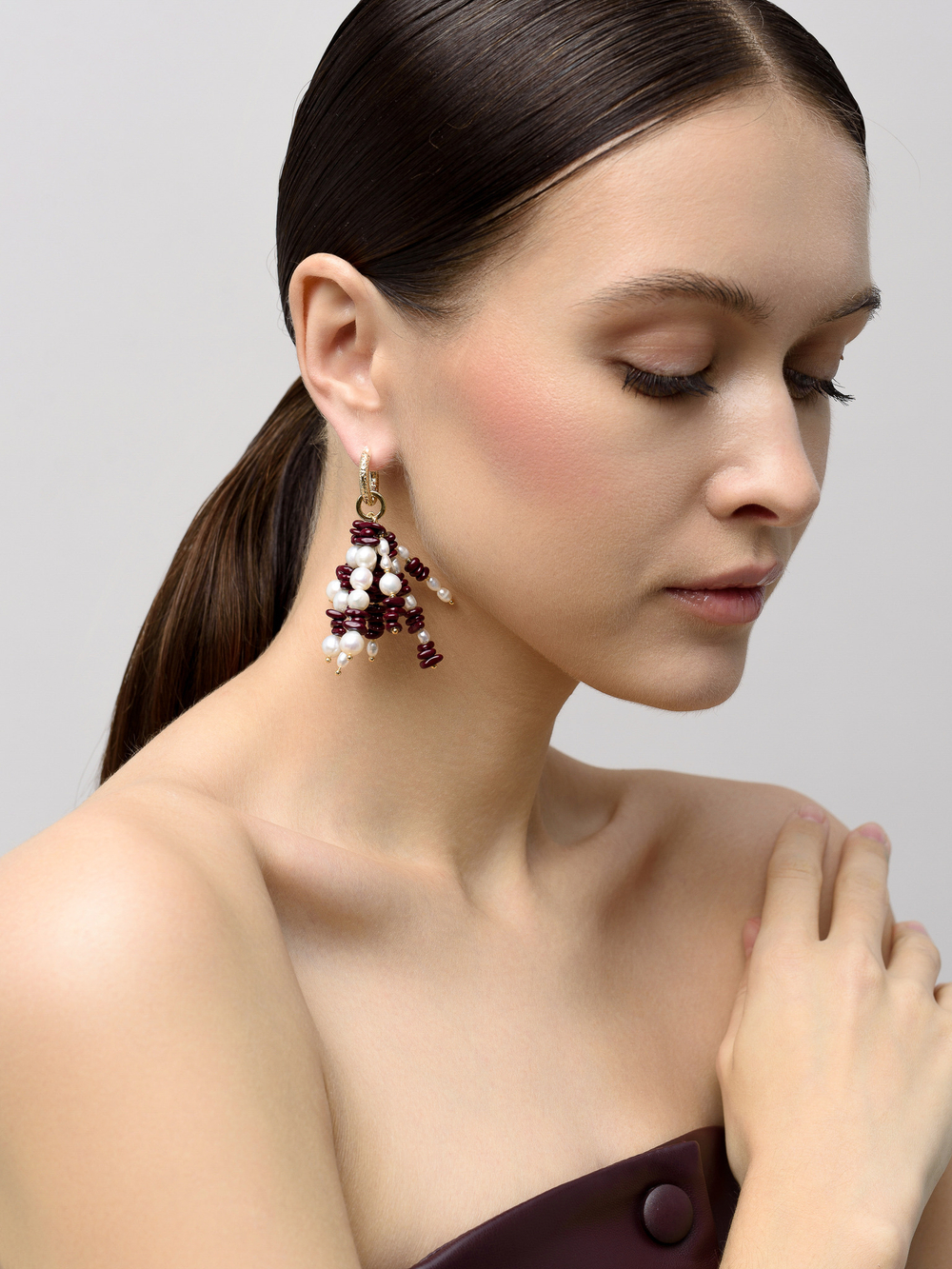 Серьги "Brush Bordo Pearl" Gold