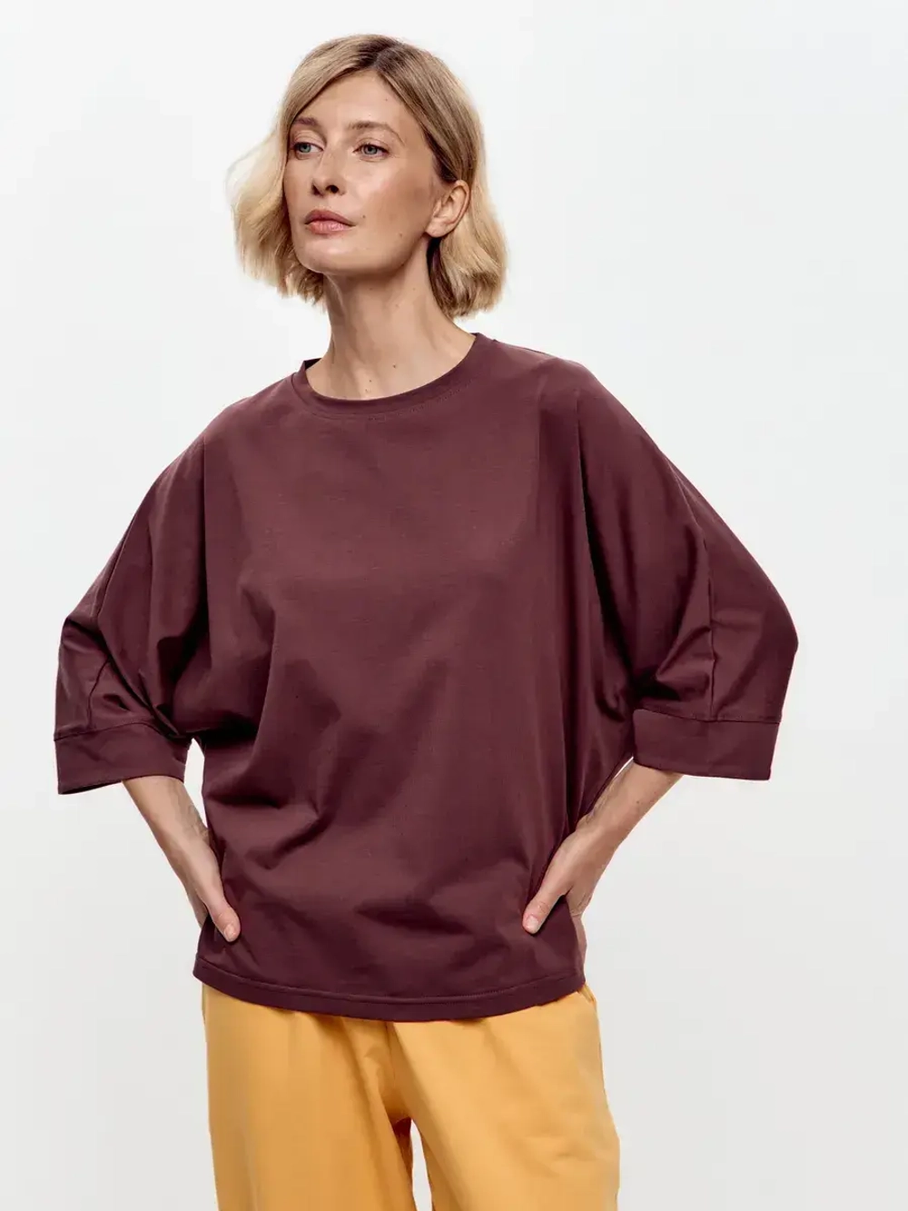 Футболка оверсайз большие размеры летучая мышь шоколад