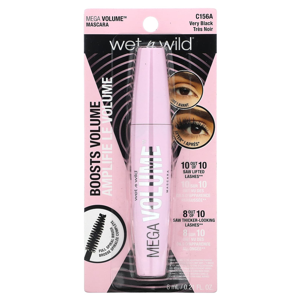 wet n wild, тушь для ресниц Mega Volume, C156A, насыщенный черный, 6 мл (0,21 жидк. унции)