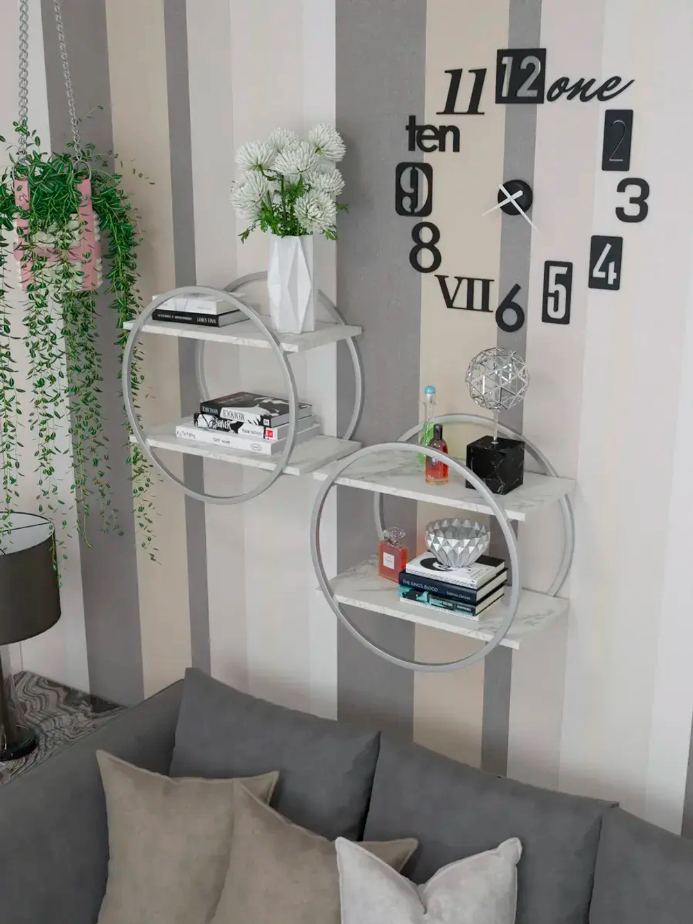 Набор полок круглых настенных серебро-белых  - СБ