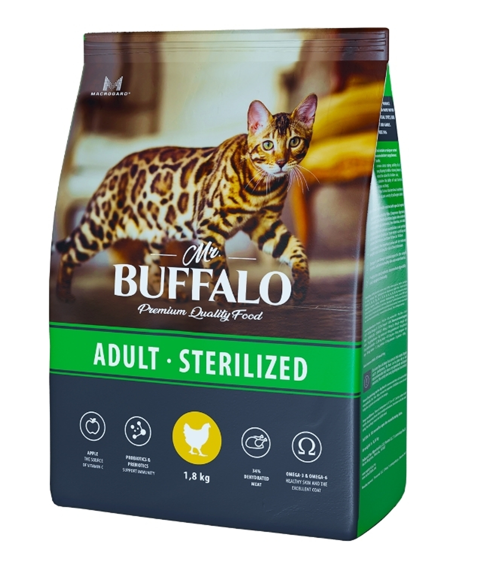 Mr.Buffalo 1.8кг Sterilized Сухой корм для стерилизованных кошек Курица