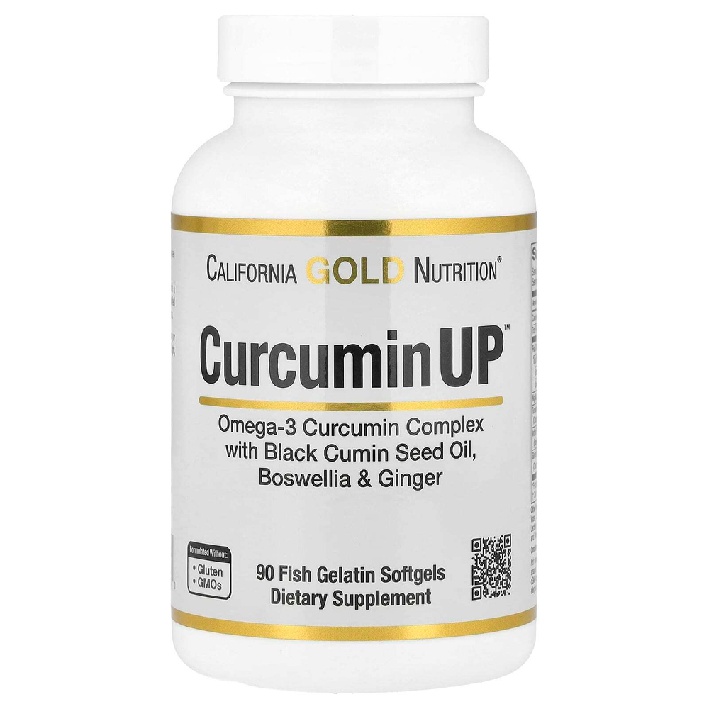 California Gold Nutrition, CurcuminUP™ с комплексом куркумина и омега-3, маслом из семян чёрного тмина, босвеллией и имбирём, 90 капсул из рыбьего желатина