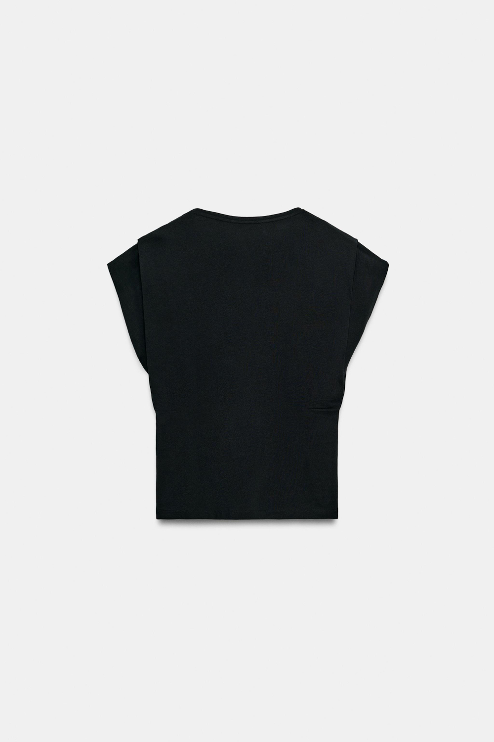 ZARA ХЛОПКОВАЯ ФУТБОЛКА С V-ОБРАЗНЫМ ВЫРЕЗОМ, ЧЕРНЫЙ