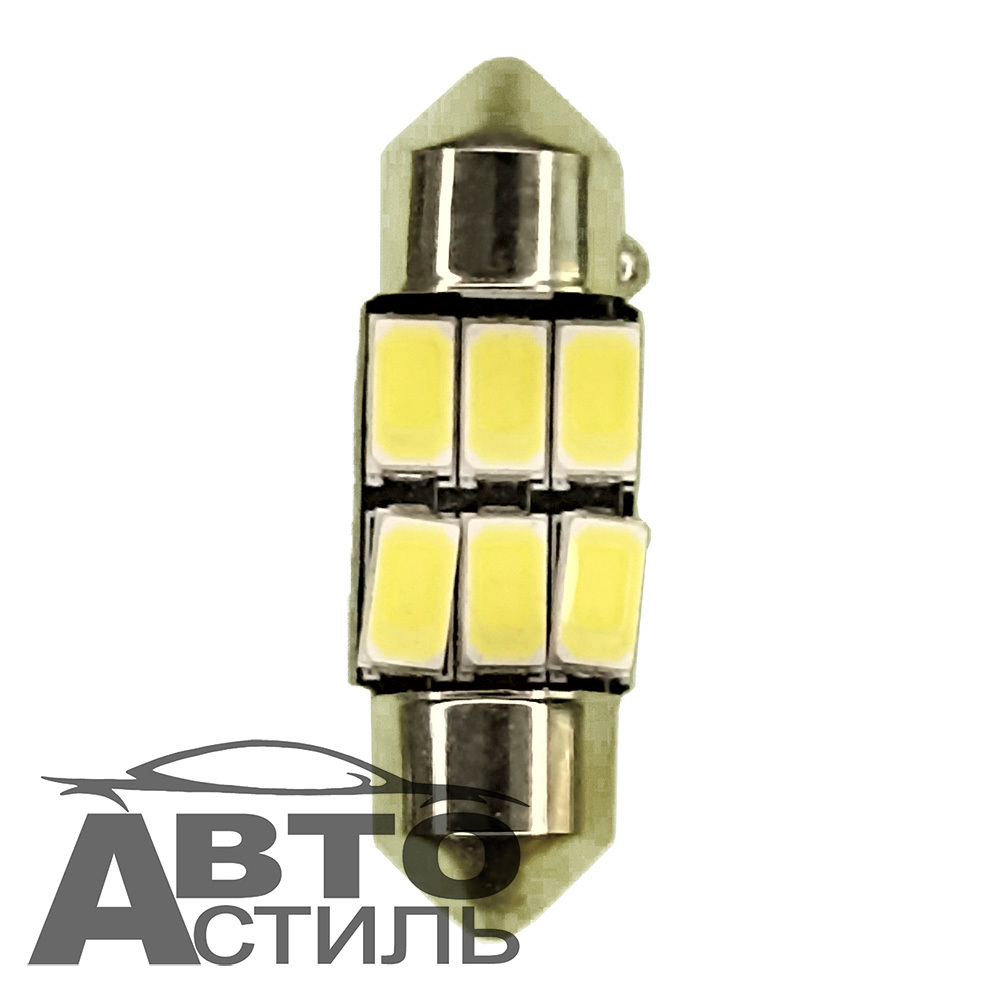 Светодиод 12V T11x31  6SMD 5630 WHITE SJ-5630-3106 (салон) на черном фоне