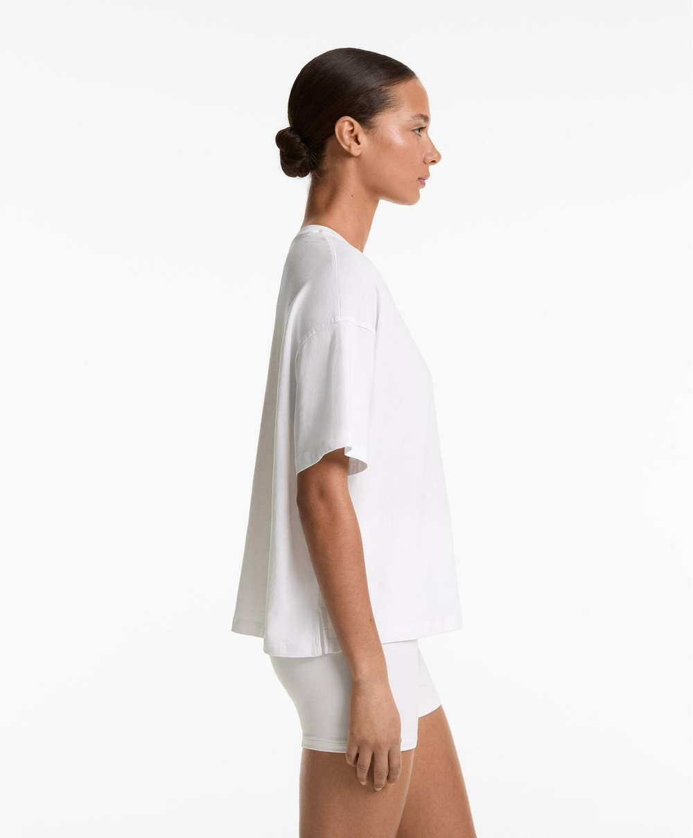 Oysho Футболка с короткими рукавами из смесового хлопка, белый