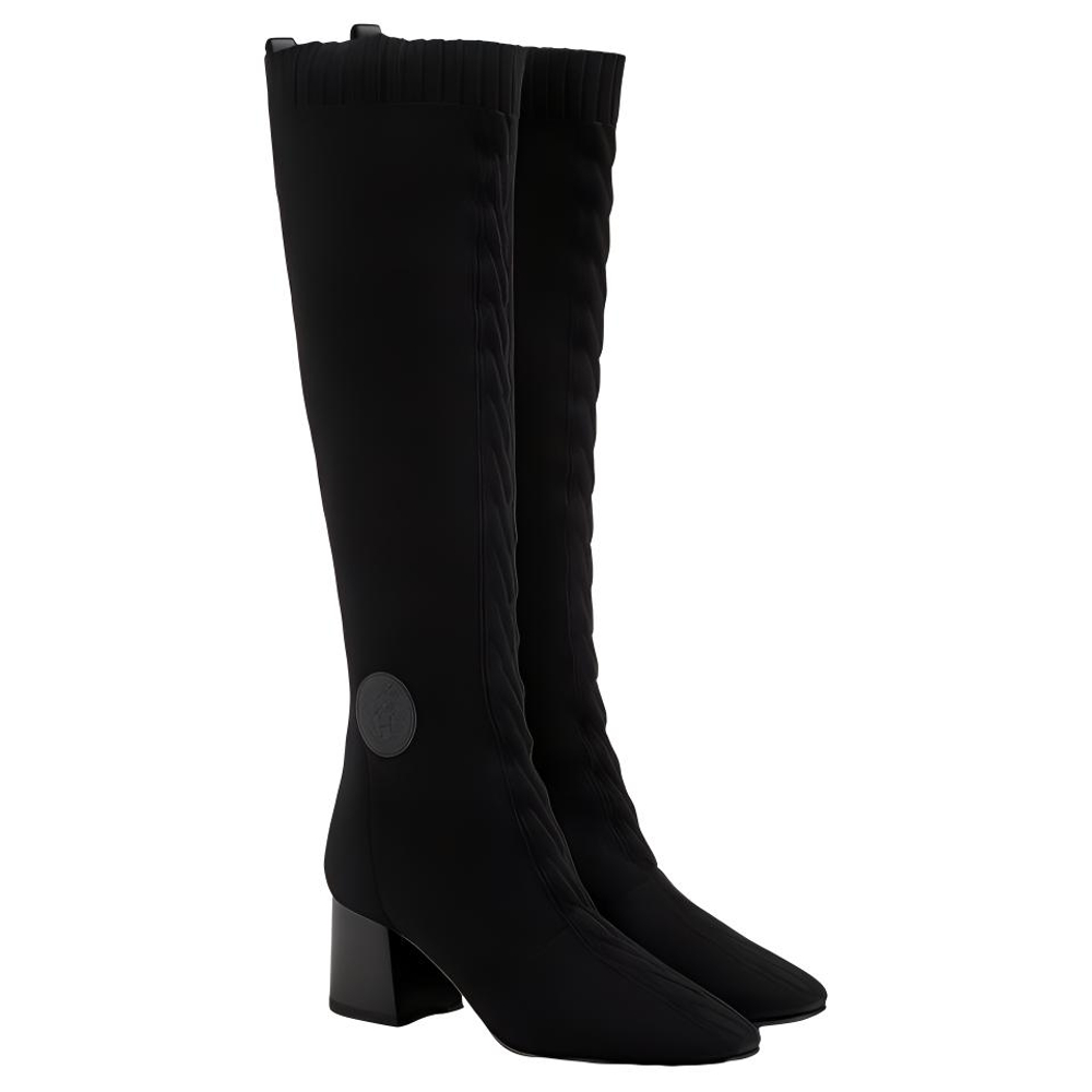 HERMES Fontaine Knee high Boots Women"s Black