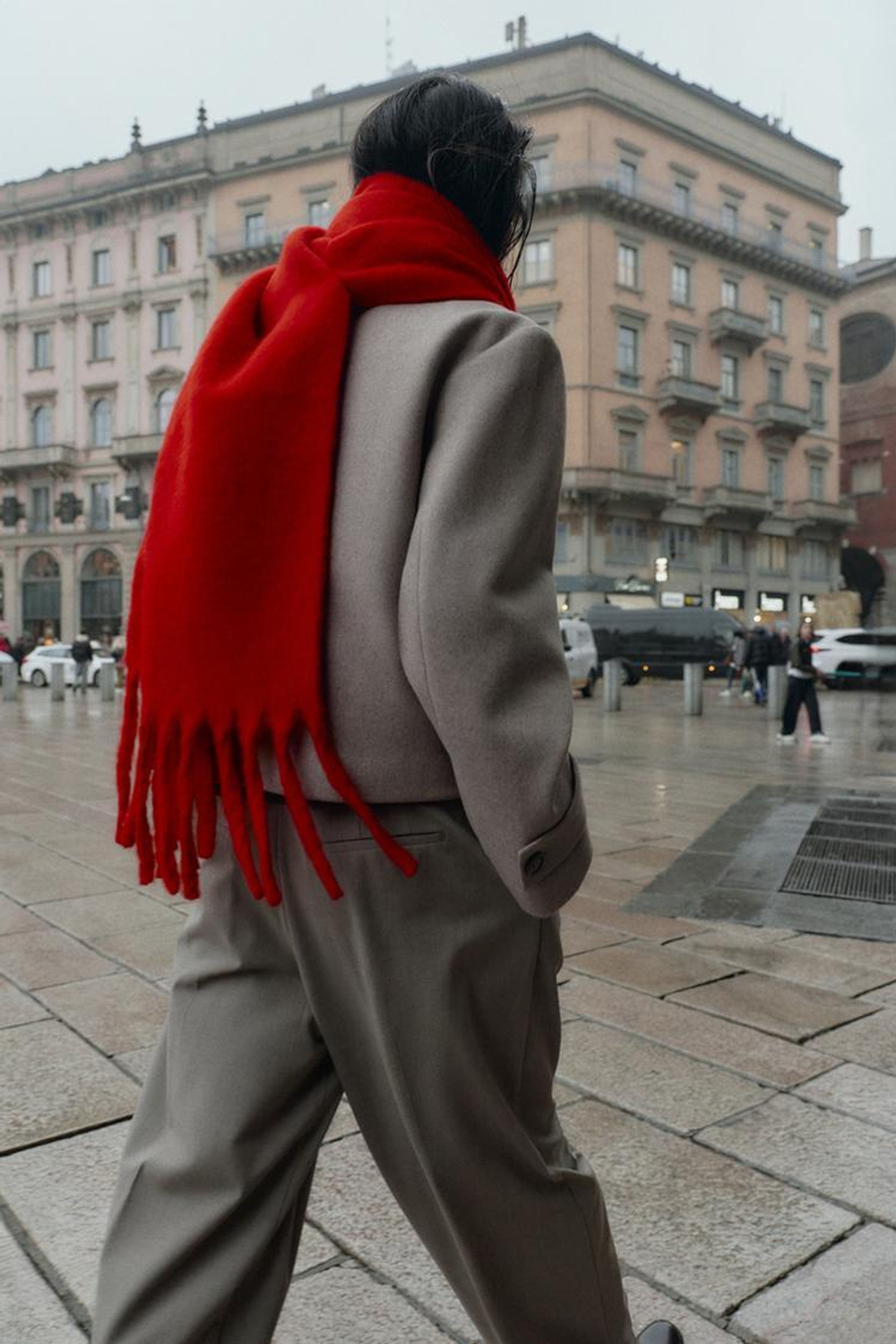 ZARA ОДНОТОННЫЙ ШАРФ С БАХРОМОЙ, КРАСНЫЙ