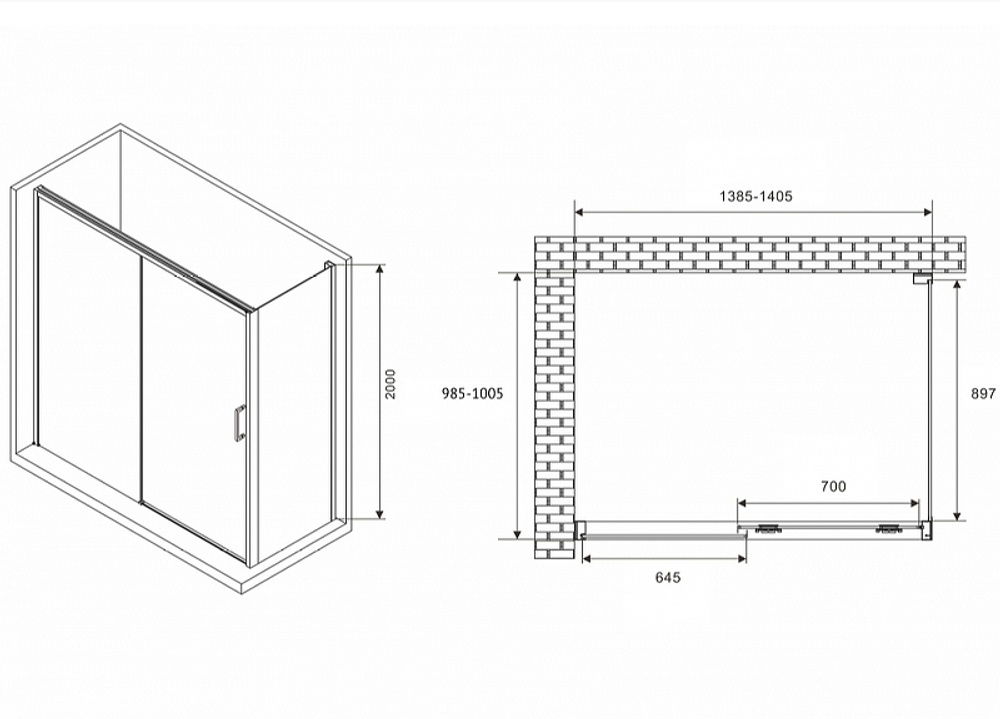 Душевой уголок Abber Komfort 140x100 AG93140B-S102B профиль Черный стекло прозрачное