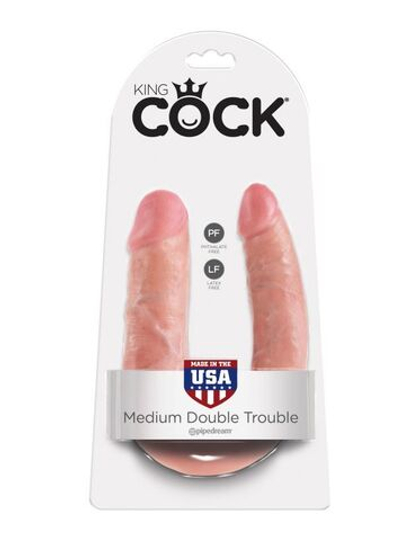 King Cock U-Shaped Medium Double Trouble Flesh - Двусторонний дилдо