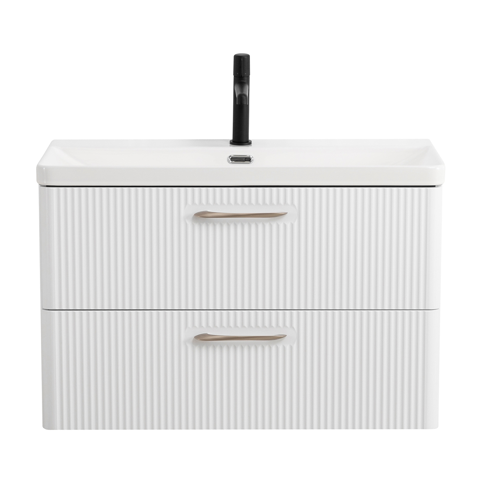 Подвесная тумба с раковиной Belbagno DUE, 80 см Bianco Lucido DUE-800-2C-SO-BL-P + BB-8076-3-80