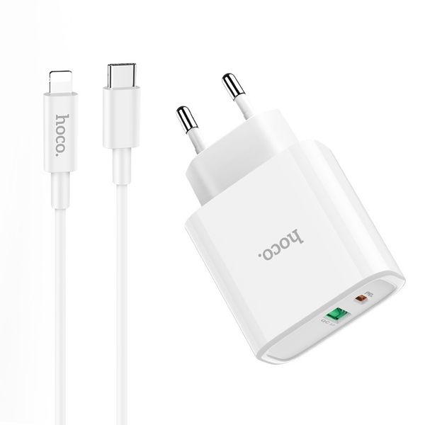 Адаптер питания Hoco C57A Speed charger PD+QC 3.0 set cable Type-C to Lightning (USB: 5V max 3.1A/ 18Вт) Белый