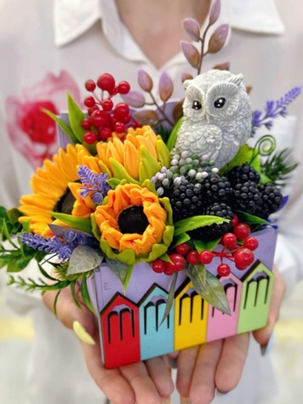 Букет «Сова в подсолнухах»