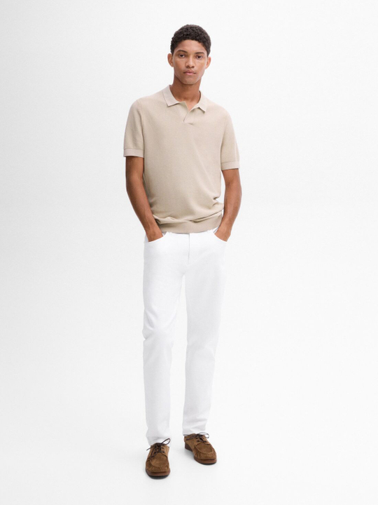 Massimo Dutti Хлопковый свитер с воротником поло и короткими рукавами, дымчатый