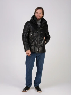 Куртка зимняя кожаная с капюшоном пуховик