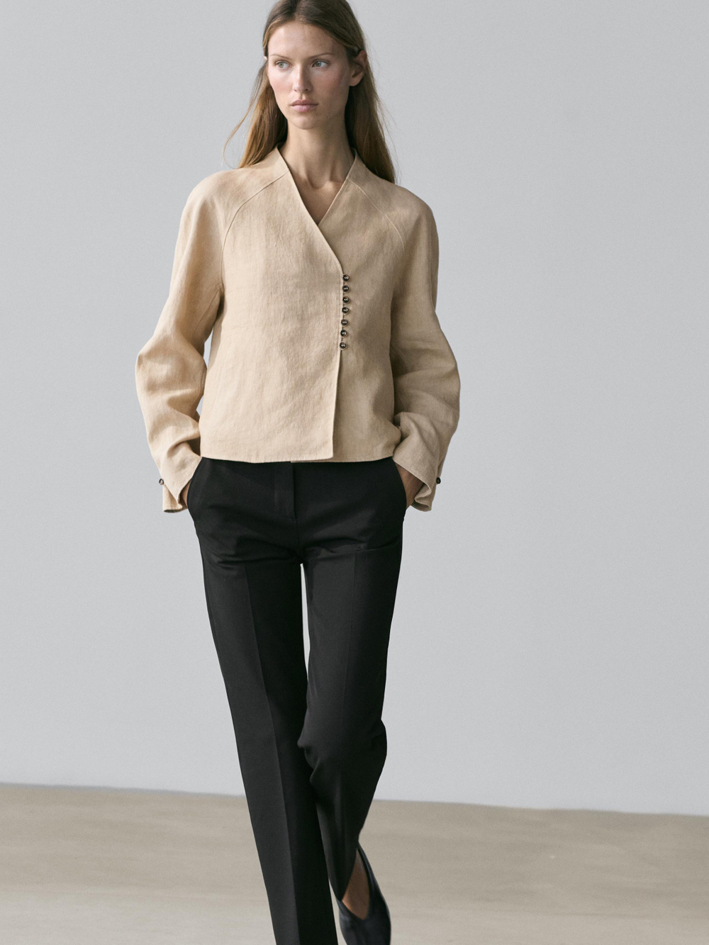 Massimo Dutti куртка из 100% льна, бежевый