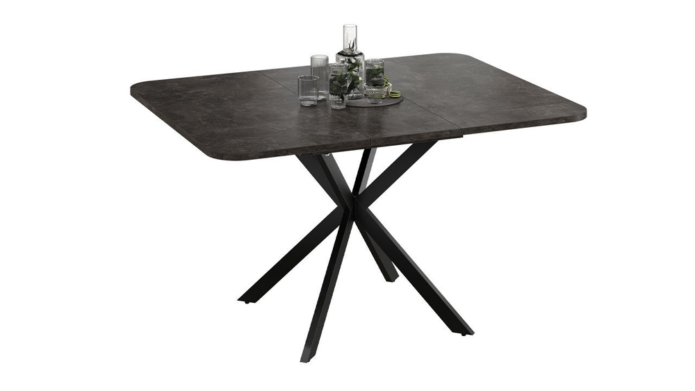 Стол кухонный обеденный раздвижной Черный муар/Дуб Крафт золотой 100(131)х100х75 см