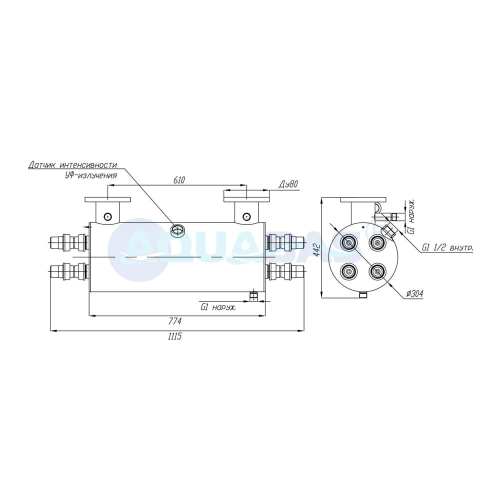 УФУ.50.БП Излучатель ультрафиолетовый УФУ-50 с датчиком УФ и блоком промывки