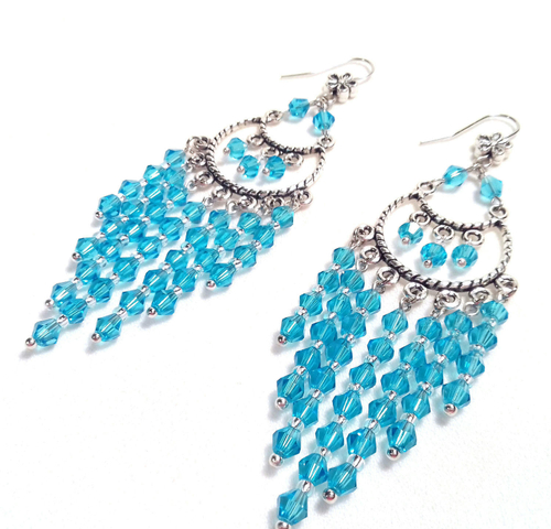 Длинные крупные серьги в восточном стиле, голубые сережки