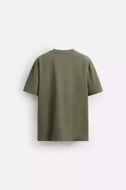 ZARA БАЗОВАЯ ФУТБОЛКА HEAVY WEIGHT, ХАКИ