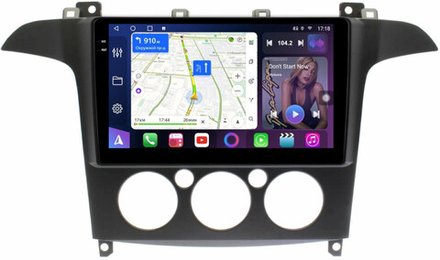 Магнитола для Ford S-Max, Galaxy 2 2006-2015 (кондиционер) - FarCar BM3028M монитор 9.5" QLED на Android 14, TS10, 4+32Гб, CarPlay, 4G SIM-слот