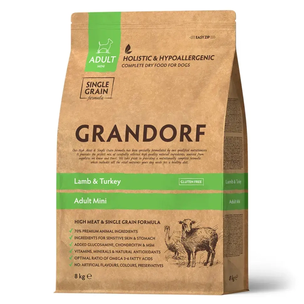 Grandorf dog lamb&turkey mini сухой корм для взрослых собак мелких пород с ягнёнком и индейкой - 8 кг