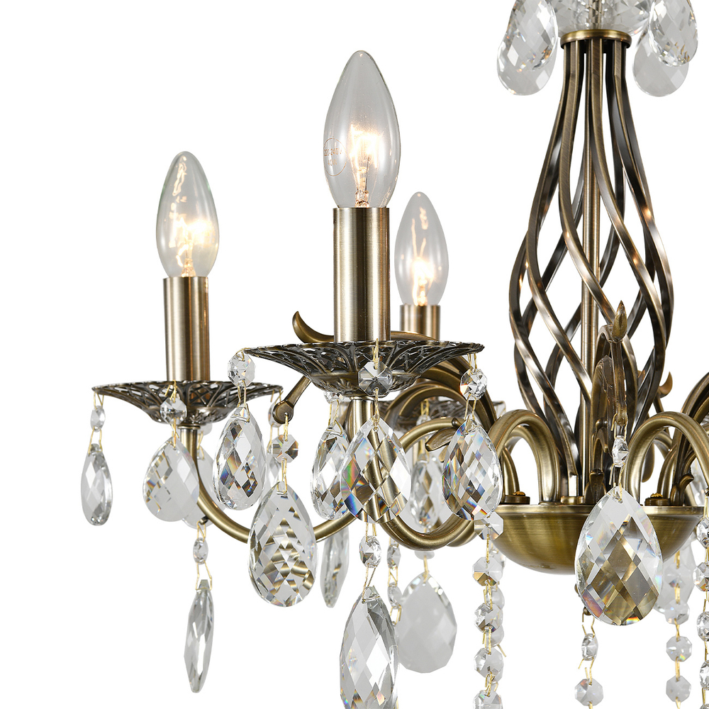 Люстра подвесная 6x40Вт E14, металл/хрусталь, античная бронза/прозрачный