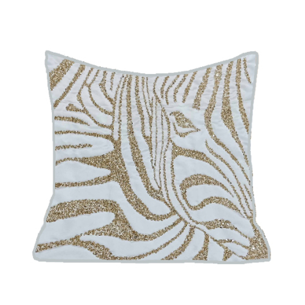 Подушка с бисером декоративная 45х45см Garda Decor Зебра белая/золотая