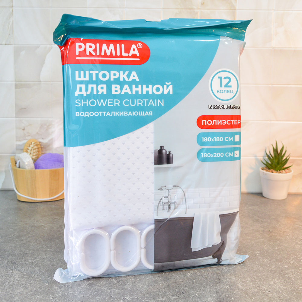 Штора для ванной 180*200см "Primila", белый бриллиант