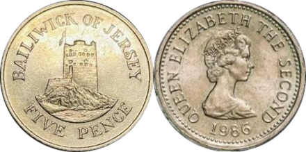 Джерси 5 пенсов, 1983 - 1988 Башня Ле Хок XF