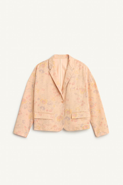 ZARA УКОРОЧЕННЫЙ БЛЕЙЗЕР ОВЕРСАЙЗ, С ПРИНТОМ