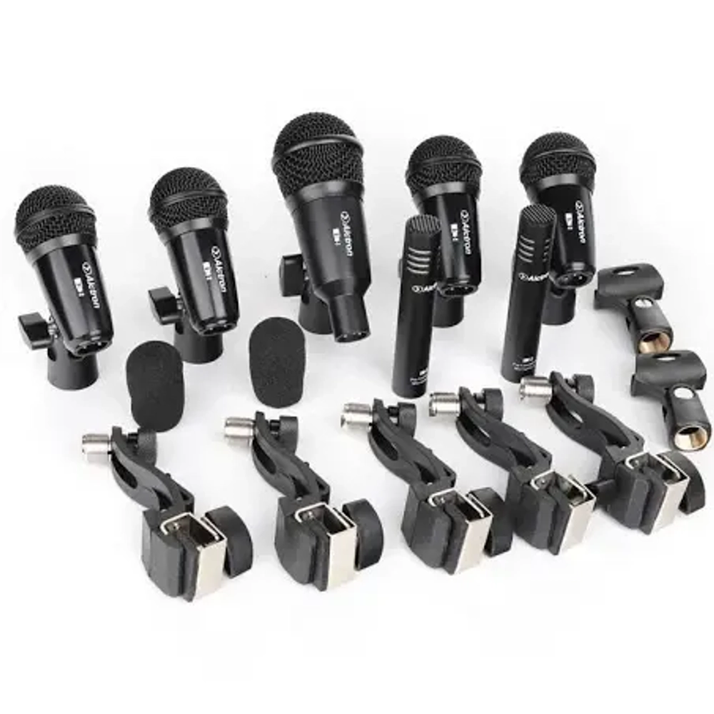 Alctron T8400 Комплект микрофонов для ударных. В комплекте: 1 х DM-1, 4 х DM-2, 2 х DM-3, 2 х держателя микрофона, 5 х зажим для микрофона, 2 х ветрозащита, 1 х пластиковый кейс.