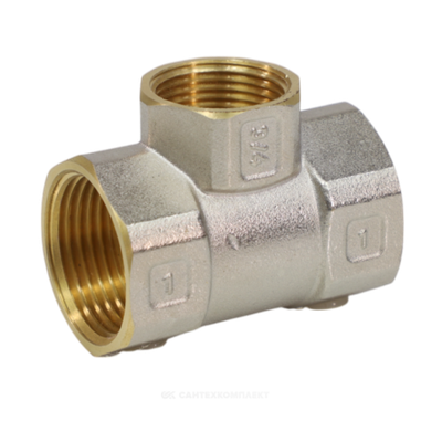 Тройник латунь никель переходной Ду 20х15х20 (3/4"х1/2"х3/4") ВР/ВР 9008 ГОСТ 32585-2013 Aquasfera 9008-01