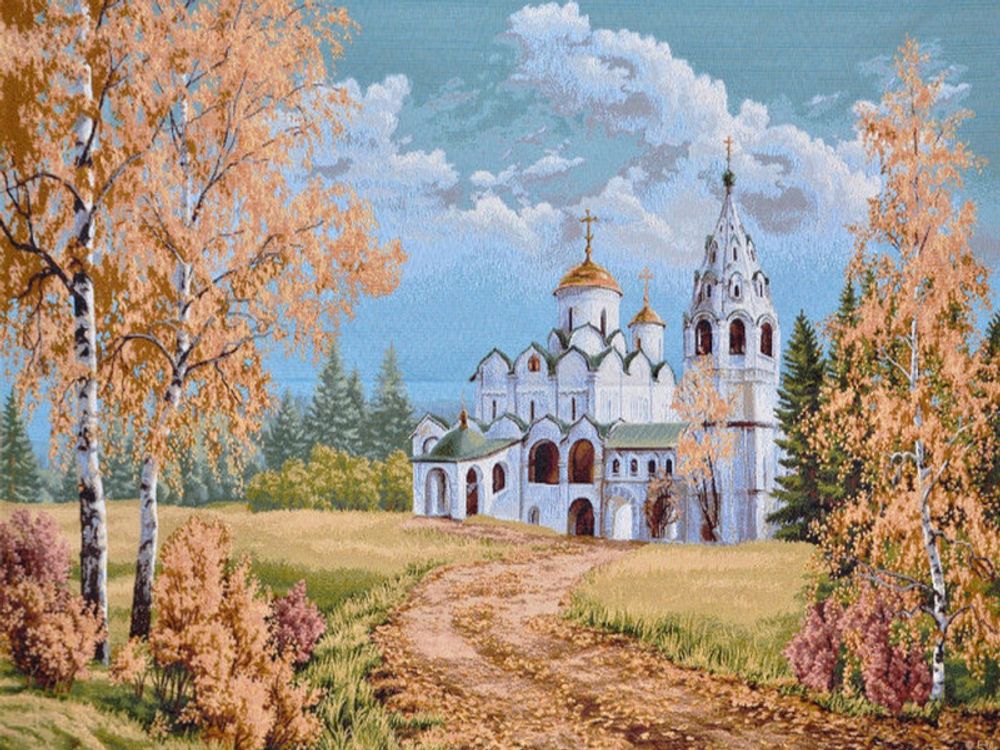 Гобеленовая картина &quot;D. ХРАМ У ДОРОГИ&quot; в багетной раме, Россия.