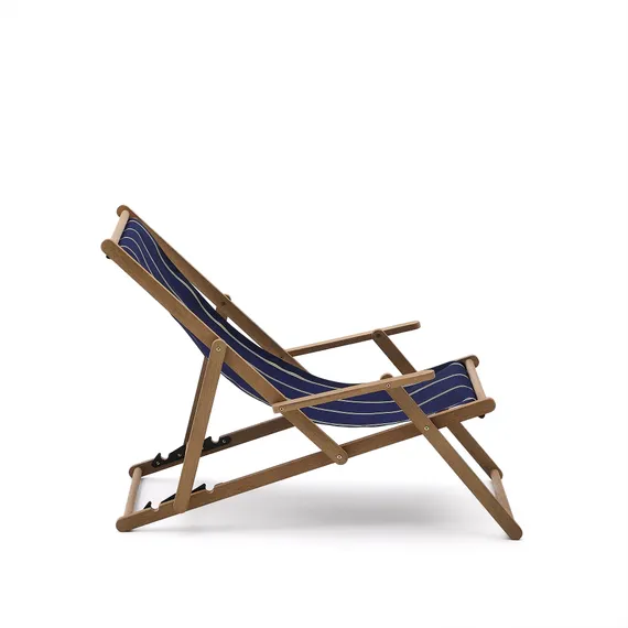 Складной шезлонг для улицы Vilara в полоску синего и бежевого цвета