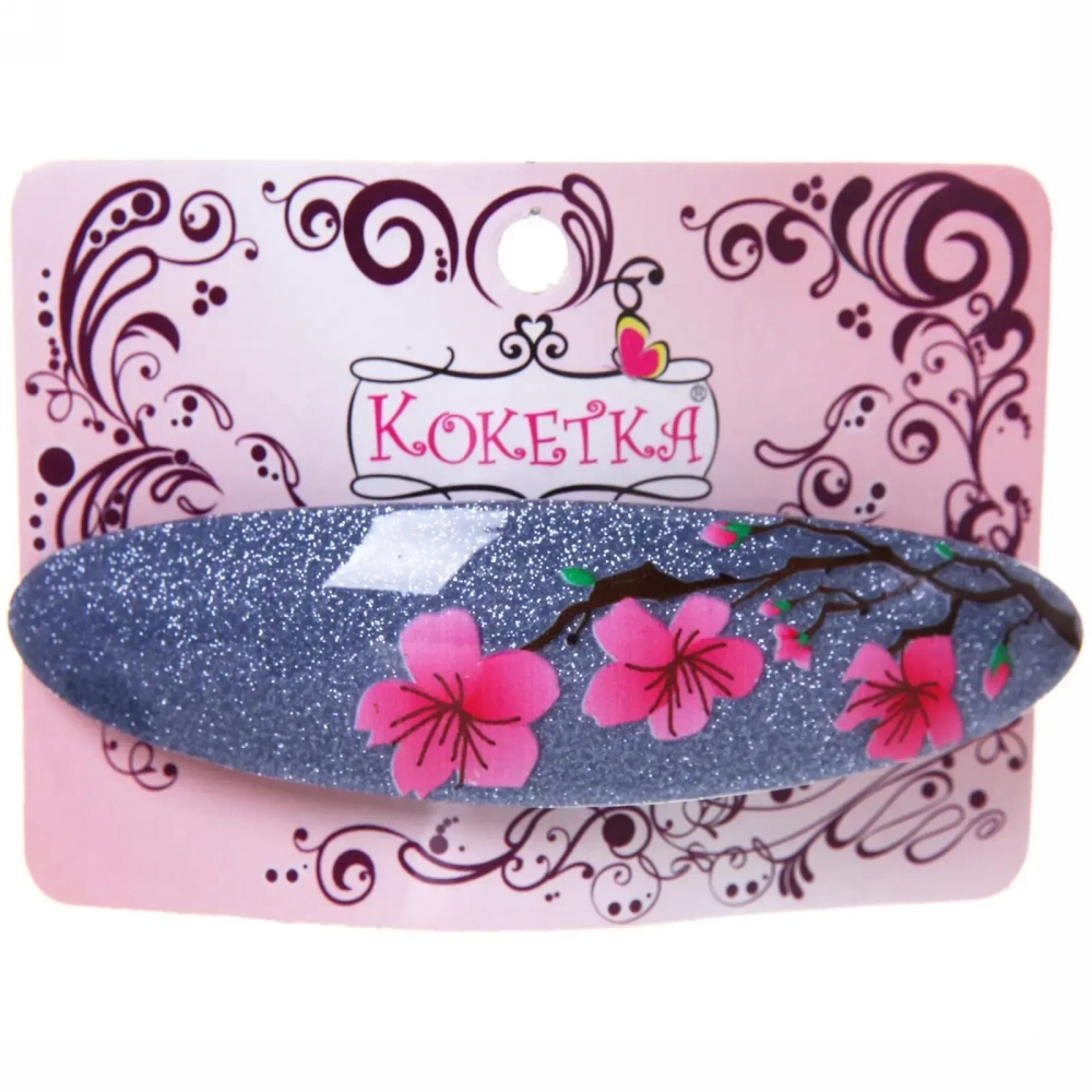 Заколка автомат «Lady Collection - Сакура», овал, 6 цветов, 9*2,5см (Кокетка)